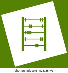 Retro abacus sign. Vector. White icon obtained as a result of subtraction rotated square and path. Avocado background.