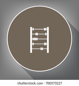 Retro abacus sign. Vector. White icon on brown circle with white contour and long shadow at gray background. Like top view on postament.