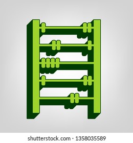 Retro abacus sign. Vector. Yellow green solid icon with dark green external body at light colored background.