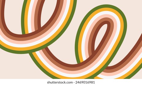 Fondo abstracto retro en estilo 60-70. Rayas de curva de color pastel sobre fondo beige. Un diseño estupendo. Estilo vintage hippie psicodélico.