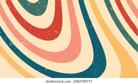 Retro abstract background with colorful curved lines. Ideal for vintage design projects, invitations, posters, and artistic digital creations.