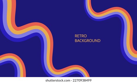 Retro abstract background. Colourful linear wavy wallpaper. Vintage curved stripes and lines backdrop in 60s or 70s style. Vector