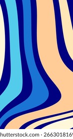 Um fundo abstrato retrô com ondas verticais fluindo em uma paleta de azuis, pêssego e creme.