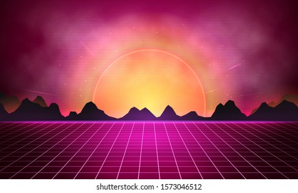 Retro abstract background. Futuristic landscape. Vector illustration.