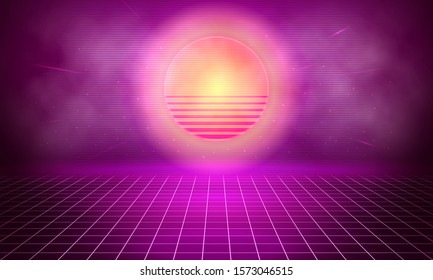 Retro abstract background. Futuristic landscape. Vector illustration.