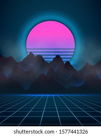 Retro abstract background. Futuristic landscape. Vector illustration.
