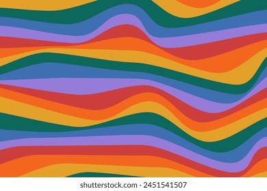 Retro abstract background in rainbow colors. Colorful groovy design in 70s-80s style. Psychedelic wavy pattern