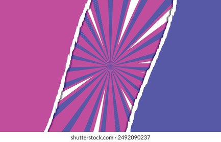 Retro abstract background of torn paper and comic style radial line rays