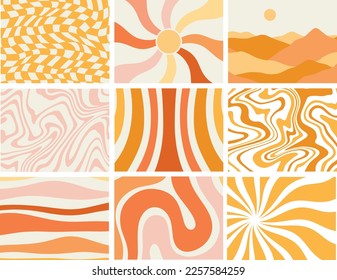 Retro Abstract Background Vector Set Groovy Vintage Art