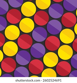 Retro abstract circle seamless pattern. Colorful seamless pattern, background, collage with different watercolor shapes and stains. Vector illustration, wrapping paper.