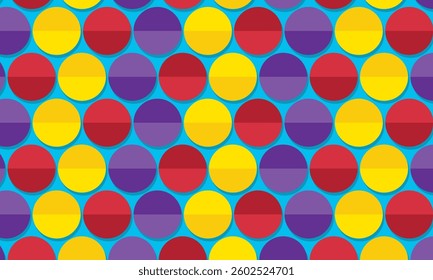Retro abstract circle seamless pattern. Colorful seamless pattern, background, collage with different watercolor shapes and stains. Vector illustration, wrapping paper.