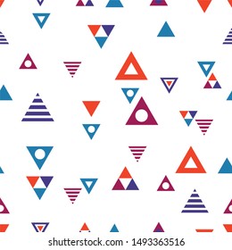 Retro abstract colorful seamless pattern in modern geometric style 
set of four build of triangle, circle, square, dot and strip symmetry 
perfect for fabric textile print