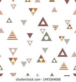 Retro abstract colorful seamless pattern in modern geometric style 
set of four build of triangle, circle, square, dot and strip symmetry 
perfect for fabric textile print