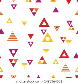 Retro abstract colorful seamless pattern in modern geometric style 
set of four build of triangle, circle, square, dot and strip symmetry 
perfect for fabric textile print