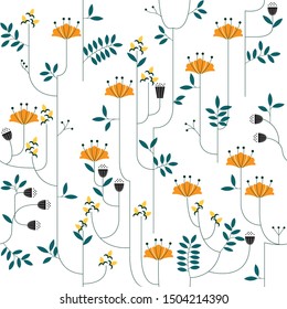 Retro abstract colorful seamless pattern of japan flower in modern botanical garden spring style perfect for fabric textile art print