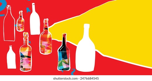 Retro abstract creative artwork template collage with bottles.