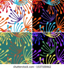 Retro abstract with dandelion seamless for fabric design. Floral wallpaper. Decorative floral pattern. Vintage hand drawn illustration with black dandelion seamless for print design