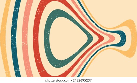Retro abstract design with colorful curved lines on a light background. Suitable for vibrant backgrounds, retrothemed projects, and artistic prints.