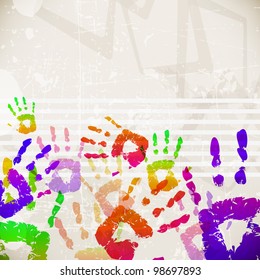 Retro Abstract Design Colorful Handprint Template - vector illustration