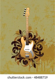 Retro abstract with electric guitar on a dirty background
