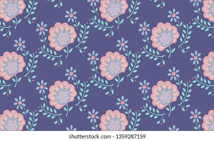 Retro abstract with floral pink pattern on lilac background for Wallpaper design. Vector design element. Elegant decor. The pattern of the Wallpaper. Summer vector illustration. Fashionable style.