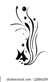 retro abstract floral swirl elements with fish and algae