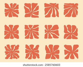 Retro Abstract Floral Swirl Tile Set. A collection of retro-inspired abstract floral swirl tiles with organic, flowing petal-like shapes. These dynamic and artistic elements