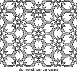 Patrón retro abstracto de flor sin soldadura. Diseño botánico plano de papel envuelto. Ornamento herbal textil. Fondo monocromo ornamentado. Decoración elegante de tela. Fondo de vegetación geométrica vintage