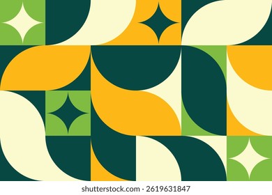 Retro abstrakter geometrischer Hintergrund in Grüntönen. Nahtloses geometrisches Muster mit Retro-Grün-Gelb-Farben für trendige Hintergründe und Ausdrucke