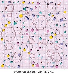Retro abstract geometric background with grid line. Vector illustration for hipsters Memphis style.