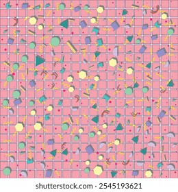 Retro abstract geometric background with grid line. Vector illustration for hipsters Memphis style.