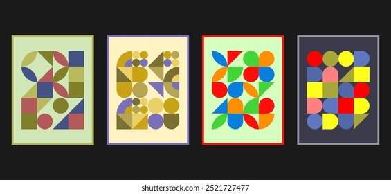 retro abstract geometric bauhaus pattern set with a retro vibe, showcasing circles and curved shapes