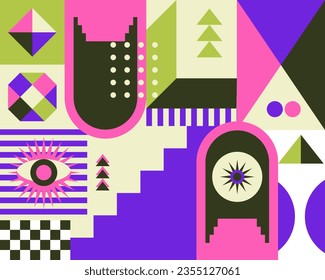 Retro abstract geometric colorful and playful background pattern shape  poster illustration vector modern trendy printable.