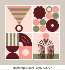 Retro abstract geometric composition inspired by Boho, Scandinavian and Mid-century Modern aesthetcis