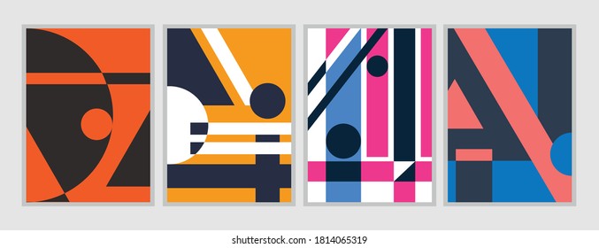 Retro abstract geometric design set. colorful shape compositions, for art print, wall decor, book, covers, posters, flyers, magazines , business, annual reports. Eps10 vector