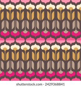Retro abstract geometric flower and leaf seamless pattern background.