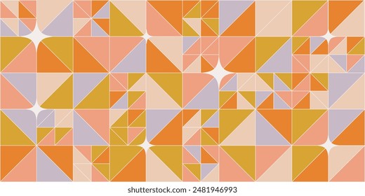 Retro abstract geometric pattern. Colorful block, pastel nude colors. Mosaic shapes background.