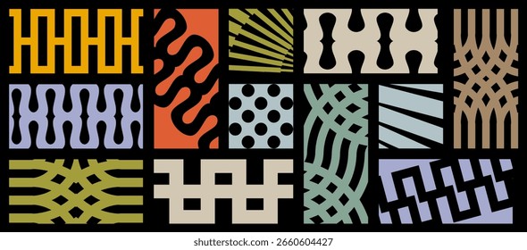 Baldosas de patrón geométrico abstracto retro, colección de diseño brutalista modular abstracto.