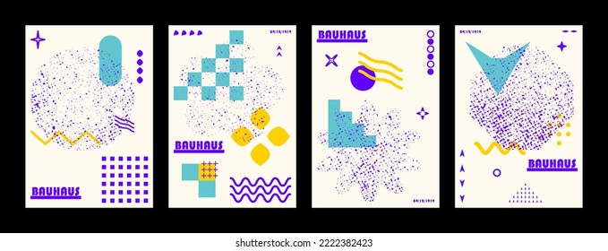 Retro abstract geometric posters with Bauhaus aesthetic, Collection of symbols, shapes and objects in  Brutalism bold style.	
