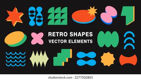 Retro abstract geometric shapes collection, Minimal Swiss design icons, simple figures. Trendy graphic elements set, vector illustration. Modern art decor basic signs. Flat style. Vintage aesthetic