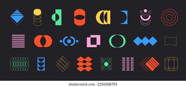 Retro abstract geometric shapes collection, Minimal Bauhaus Icons, simple figures. Trendy graphic elements set, vector illustration. Mid Century shape.