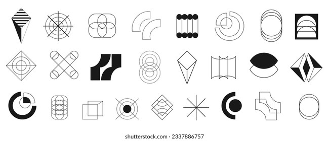 Retro abstract geometric shapes collection, Minimal Bauhaus Icons, simple figures. Trendy graphic elements set, vector illustration. Mid Century shape.