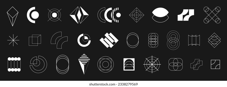 Retro abstract geometric shapes collection, Minimal Bauhaus Icons, simple figures. Trendy graphic elements set, vector illustration. Mid Century shape.