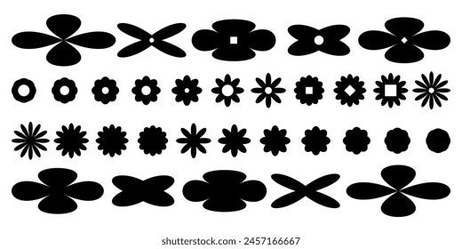 Retro abstract geometric shapes and elements. Trendy Y2K contemporary badges and sticker design. Minimalistic frame patch. Vector illustration