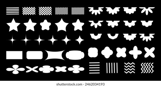 Retro abstract geometric shapes and elements. Trendy Y2K contemporary badges and sticker design. Minimalistic frame patch. Vector illustration