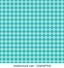 Retro abstract grid mosaic vector seamless pattern. Blended abstract geo weave striped background.Retro 1960s glitch style. Tiled color block 3d effect criss cross. Aqua blue faux waffle woven effect