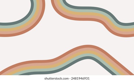 Retro abstract hand drawn background with copy space and rainbow colored stripes. Trendy panoramic template for design banner, advertisements, presentations, discounts, sale, social media.