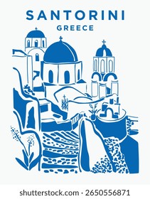 Retro abstract hand drawn minimal santorini greece illustration print for graphic tee t shirt or vintage mediterranean greek canvas poster sticker postcard - Vector
