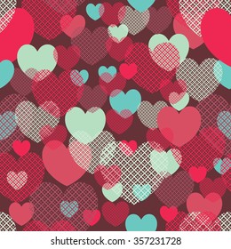 Retro abstract heart seamless pattern. Vector illustration for romantic nostalgia design. Can be used for wallpaper, cover fills, web page background, surface textures.  hearts on brown.