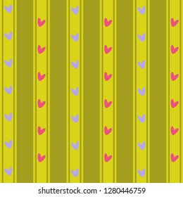  Retro abstract hearts in love pattern.  Vector illustration for romantic nostalgia design. Can be used for wallpaper, cover fills, web page background, surface textures.Red and silver hearts on yell.
